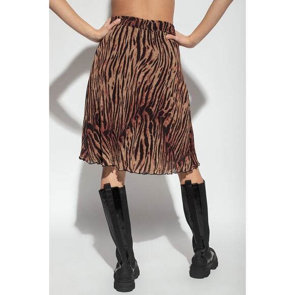 Ganni Animal Print Midi Skirt Black/Orange Tan Elastic Waist Size 34 Small - Picture 1 of 7